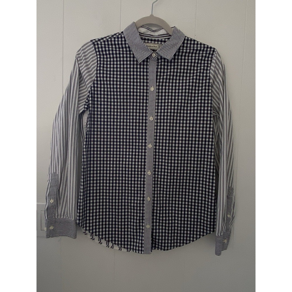 Abercrombie & Fitch Navy and White Mixed-Stripe Button-Down Shirt
